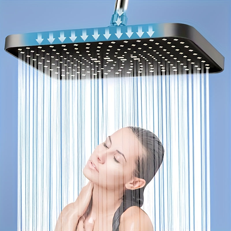 1pc Cabezal de Ducha Cuadrado Montado en la Pared de Alta Presión - Diseño Contemporáneo de Plástico, 304x118mm, Cobertura Completa con Flujo Uniforme del Agua, Fácil Instalación para Baño Doméstico, Soporte para Cabeza de Ducha, Accesorio Moderno para e