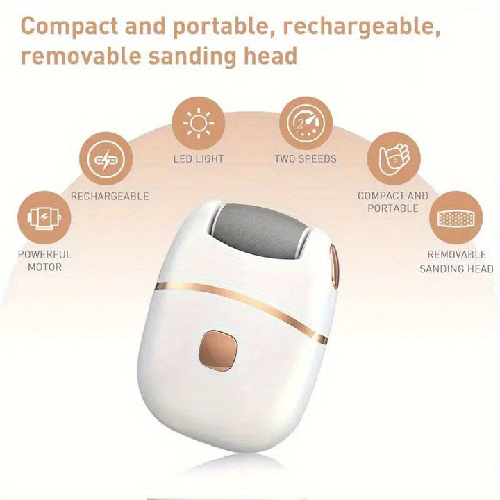 Amoladora Eléctrica para Pies con 3 Cabezales de Repuesto, Juego de Herramientas de Pedicura de 10 Piezas, Lima Eléctrica - 2 Velocidades, Batería de Litio 400mAh, Luces LED Auxiliares, Compacta y Portátil para Viajes - El Mejor Regalo para el Día del Pa