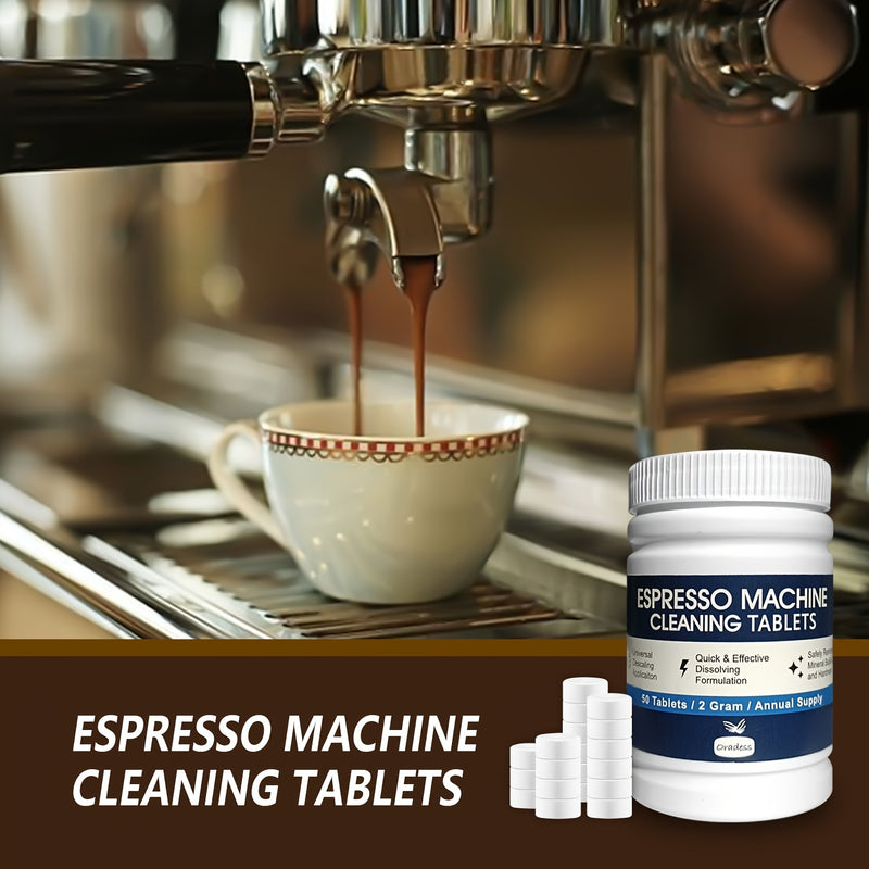 1 frasco con 50 tabletas limpiadoras para máquinas de café, empaque individual, elimina grasa, sarro y residuos de las tuberías, compatible con máquinas de café automáticas, semiautomáticas, italianas y de cápsulas