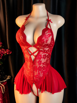 Lencería sexy, diseño de entrepierna abierta, mono esqueleto de encaje, elegante mono para mujer, ropa de seducción para la cama, bata de pasión