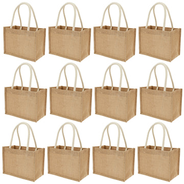 12 bolsas de yute mini, bolsas de playa de yute con asas, bolsas de compras reutilizables, bolsas de regalo de yute, bolsas multiusos para viajes, playa, escuela y actividades al aire libre