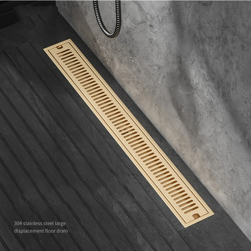 Desagüe Rectangular de Acero Inoxidable, Desagüe de Piso Rectangular Extendido de Acero Inoxidable con Acabado Dorado - Resistente a Olores para Baño