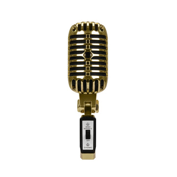 Microfono Vocal Dinámico Clásico XGeS GW55 - Acabado Metálico Dorado con Acentos Negros, Jack de 6.35mm, Funcionamiento con Alimentación por Enchufe, Ideal para Karaoke, Actuaciones En Vivo y Fiestas Musicales, Música Rock, Soporte Universal