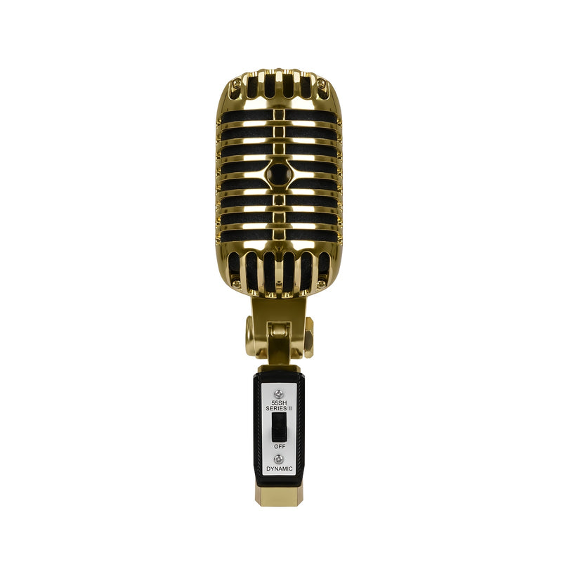 Microfono Vocal Dinámico Clásico XGeS GW55 - Acabado Metálico Dorado con Acentos Negros, Jack de 6.35mm, Funcionamiento con Alimentación por Enchufe, Ideal para Karaoke, Actuaciones En Vivo y Fiestas Musicales, Música Rock, Soporte Universal