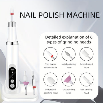 Limpiador de Uñas Eléctrico, Taladro de Uñas Inalámbrico Profesional con 6 Velocidades para Acrílico y Gel, Set Portátil con Base Recargable, Pulidora Electrónica para Salón o Hogar