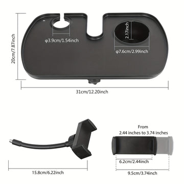 Soporte de micrófono ajustable con bandeja y soporte para teléfono inteligente con abrazadera, material ABS, ajuste universal para escenario, transmisión en vivo y conciertos - Negro