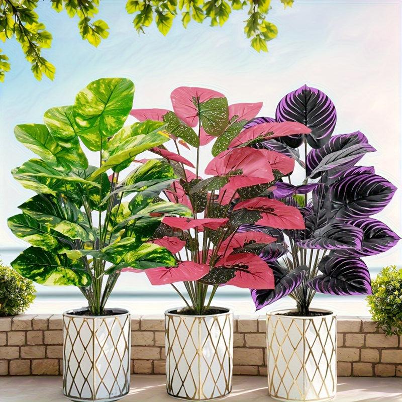 3 Hermosas Plantas Artificiales, Juego de 3 Piezas - Macetas Realistas de Plástico para Decoración de Selva Tropical, Ideal para Hogar, Jardín, Bodas, Terraza Exterior y Primavera/Verano, Uso en Interiores/Exteriores o Diversos Ambientes