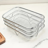 3pcs Accesorios de Acero Inoxidable para Freidora de Aire - Rejilla Rectangular Multifuncional, Apto para Microondas, Apilable y Antiadherente - Adecuado para la Mayoría de Freidoras de Aire, Revestimiento para Freidora de Aire