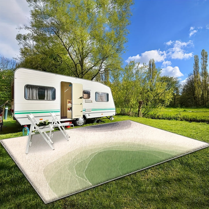 Alfombra Exterior Seven Deer 850gsm Lavable a Máquina - Diseño Retro de Rayas Abstracto, Antideslizante, 100% Poliéster, Rectangular Grande para Patio, Jardín y Camping