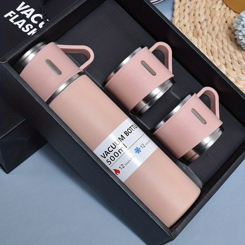 Botella y taza de acero inoxidable aislada al vacío, 500ml/16.9oz, botella de agua de metal reutilizable, uso múltiple, con embalaje de regalo, para bebidas calientes y frías, ideal para regalo de vacaciones y Año Nuevo
