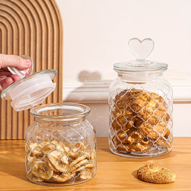 1 vaso de vidrio con tapa en forma de corazón - Contenedor de almacenamiento hermético reutilizable para frutas secas, granos y comida para mascotas - Organización de cocina y despensa transparente, organizadores y almacenamiento de despensa