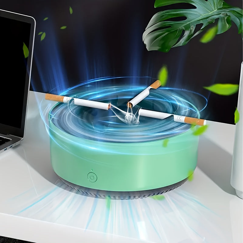 Portacigarrillos Inteligente Purificador de Aire - Elimina Instantáneamente el Humo y Olores, Funciona con Baterías (2 AA No Incluidas), Diseño Redondo Moderno con Efecto Luz Azul, Plástico Duradero para Hogar, Oficina o Bar - Regalo Ideal para Cumpleaño