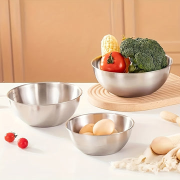 Juego de 3 piezas, tazón de mezcla de acero inoxidable, tazón para ensalada, - duradero, fácil de almacenar, adecuado para preparación y almacenamiento en la cocina, perfecto para barbacoas y cocina al aire libre