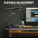 Ajustable Microfono Scissor Arm con Canal de Cable - Boom de Suspensión Compacto para Blue Yeti, Snowball iCE, HyperX QuadCast, SoloCast, Elgato Wave - Aleación Duradera, Conexión XLR, Equipo de Grabación de Estudio | Acabado Negro Liso | Ajustable Boom
