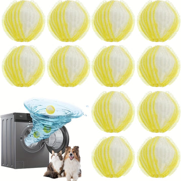 Conjunto de 12 Bolas para Secadora de Ropa Reutilizables HOTU para Eliminar Pelo y Pelusa de Mascotas - Sin Necesidad de Energía, Diseño con Flecos en Azul Vibrante para Todas las Lavadoras, Captura el Pelo y la Pelusa de Mascotas, Alternativa al Suaviza