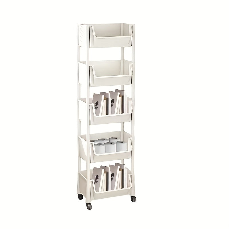 Carrito organizador giratorio de 5 niveles con ruedas – Plástico resistente, ahorrador de espacio para utensilios de cocina, productos de limpieza, ropa, libros y más – Ideal para el hogar, oficina o baño, isla de cocina | Organizador multifuncional | Ca