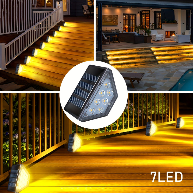 6 piezas de luces solares para escaleras, luces solares triangulares para vallas, luces solares para senderos, luces solares de 7 LED para barandas, luces solares de múltiples ángulos, luces solares para exteriores, luces decorativas solares para jardín,