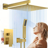 Conjunto de Ducha con Cabezal de Lluvia y Rociador Manual, Grifo de Alta Presión para Ducha Incluye Válvula de Montaje Interno y Moldura Decorativa en Color Dorado Pulido 30.48 cm