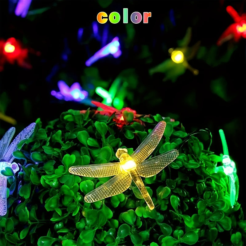 Luces de Cuerda Solar Libélula, 20 LEDs, 8 Modos, Plástico, Tema Animal, Control con Botón, Batería de Níquel 600mAh No Extraíble, para Jardín, Bodas, Árbol, Navidad y Decoración de Halloween