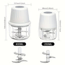 Mini picadora eléctrica de 400 ml y 250 ml con batería recargable por USB, equipada con 6 o 3 cuchillas. Portátil para picar ajo, verduras, frutas y carne. Ideal para picar cebolla, chile, col, jengibre, zanahorias, etc.