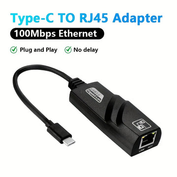 Adaptador Ethernet USB-C a RJ45 100Mbps, Adaptador de Red Compacto con Alimentación USB para Portátil, Compatible con Chips Aladdin, Plug & Play para Oficina en Casa y Gaming, Actualización de Red para Portátiles, Apariencia Profesional, Conexión Rápida