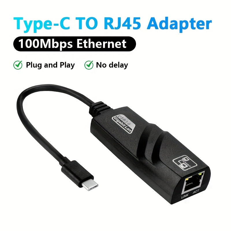 Adaptador Ethernet USB-C a RJ45 100Mbps, Adaptador de Red Compacto con Alimentación USB para Portátil, Compatible con Chips Aladdin, Plug & Play para Oficina en Casa y Gaming, Actualización de Red para Portátiles, Apariencia Profesional, Conexión Rápida