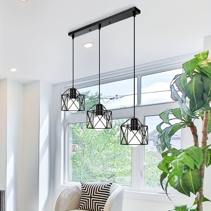 3 Luces de Colgante para Comedor, Luces de Cárcel Retro, Luz de Techo de Granja Ajustable de Altura, Luces de Cocina, Luz de Granja Colgante Negra para Luces de Colgante Industriales para Comedor, Dormitorio, Pasillo
