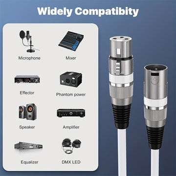 Conjunto de 2 cables para micrófono XLR premium, 15.24 metros - Blanco perla equilibrado con conectores macho a hembra de 3 pines, cobre libre de oxígeno para una transmisión de sonido clara, ideal para actuaciones en vivo, estudios y sistemas de altavoc