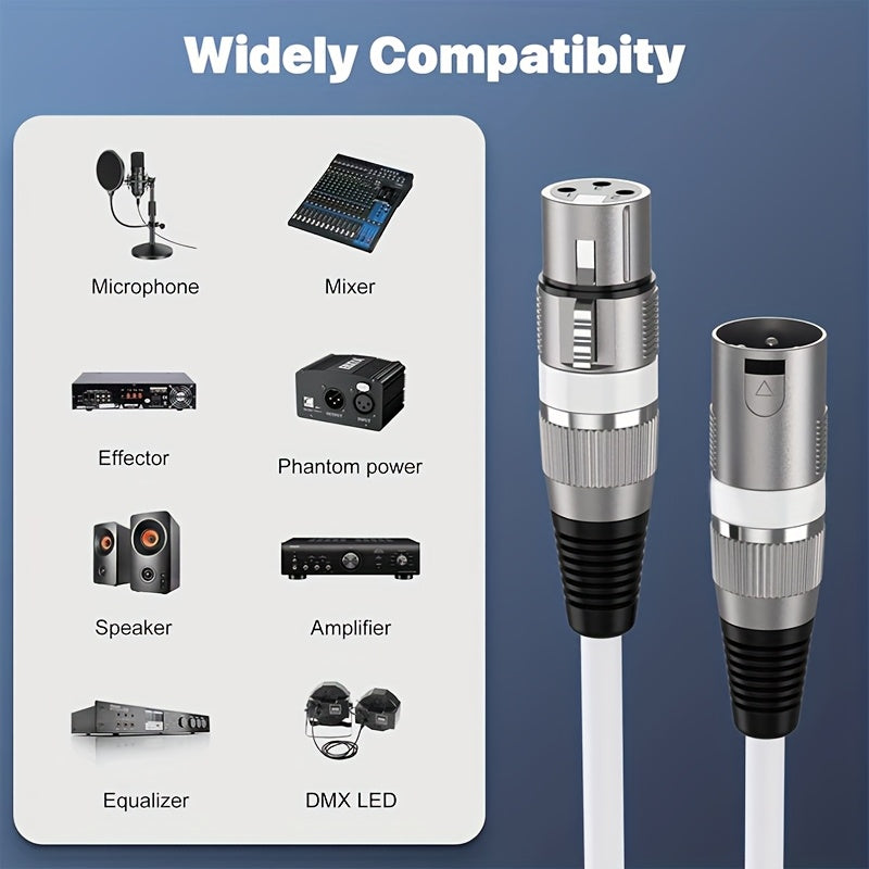 Conjunto de 2 cables para micrófono XLR premium, 15.24 metros - Blanco perla equilibrado con conectores macho a hembra de 3 pines, cobre libre de oxígeno para una transmisión de sonido clara, ideal para actuaciones en vivo, estudios y sistemas de altavoc