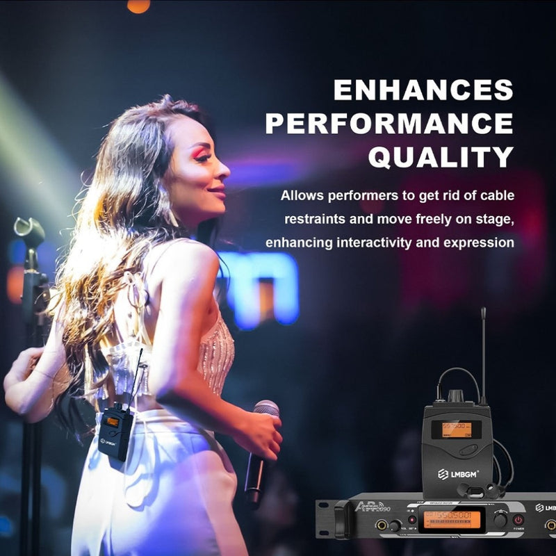Sistema de monitoreo inalámbrico UHF AR2090-4 de LBMGM, con 4 unidades de cuerpo, 16 canales ajustables, rango de señal de 165 pies, para bandas, músicos y espectáculos de teatro.