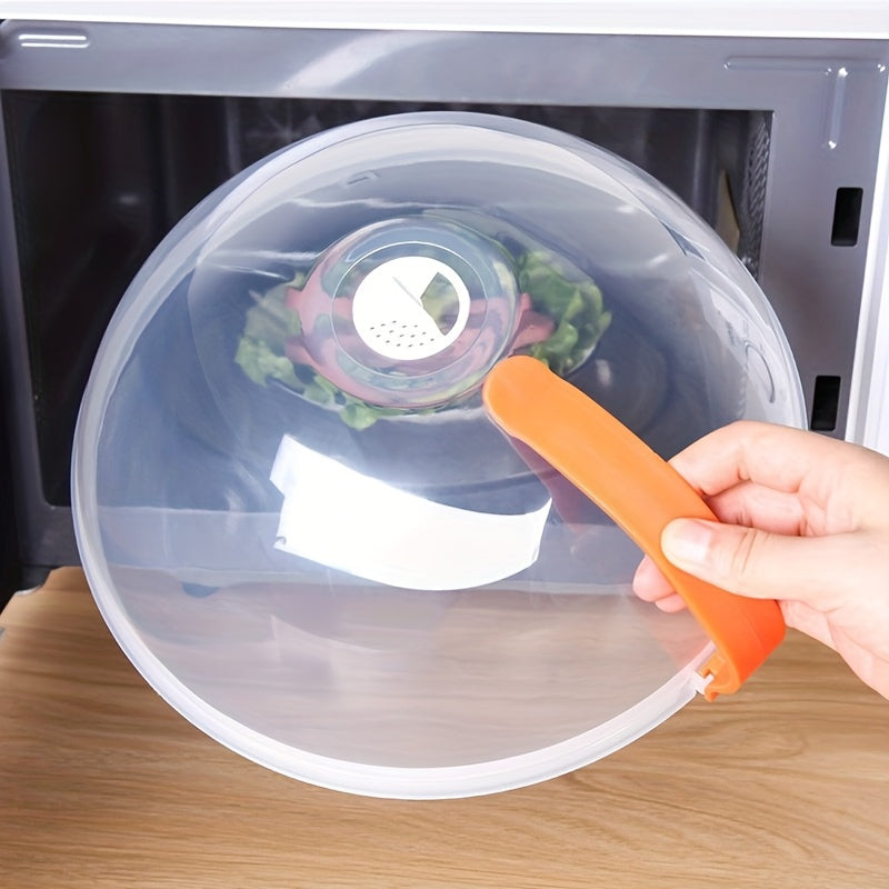 1 pieza de cubierta de comida transparente que evita salpicaduras, diseñada para uso en hornos microondas para calentar alimentos, con una ventilación de vapor. Esta cubierta de bandeja es fácil de manejar y es compatible con hornos microondas y utensili