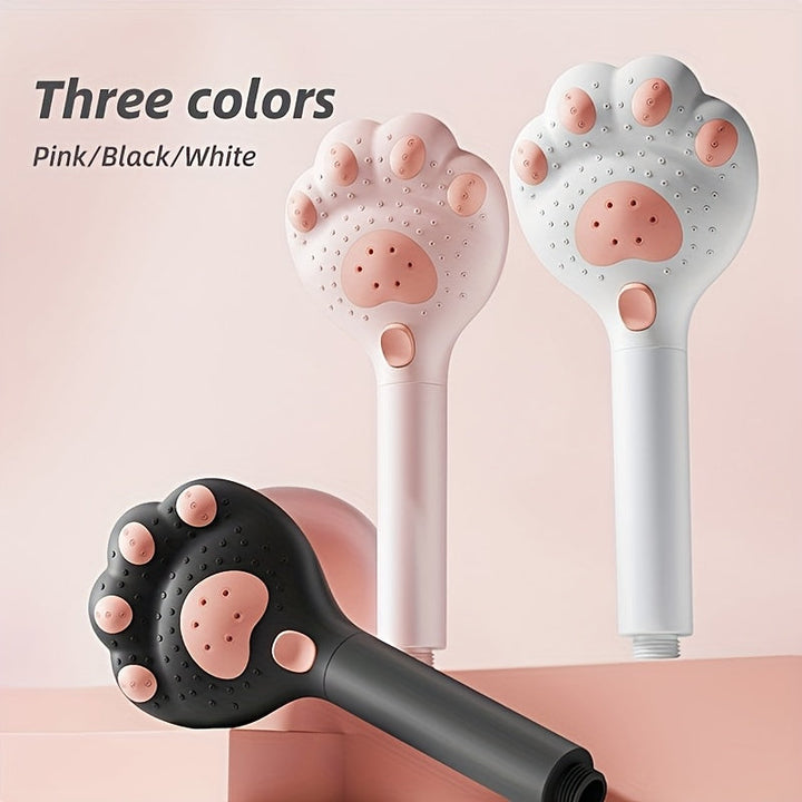 1 cabezal de ducha portátil presurizado, diseño de pata de gato, hermoso y moderno, cabezal de ducha con filtro de masaje ajustable en 3 modos, adecuado para baño, montaje en pared y colgante, material plástico, regalo ideal para amantes de los gatos