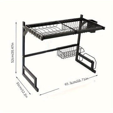 1 pieza de soporte de platos de fregadero de acero inoxidable - Soporte de almacenamiento de cocina de doble capa con soporte de utensilios desmontable y plato de drenaje, organizador de encimera que ahorra espacio, adecuado para uso doméstico y restaura
