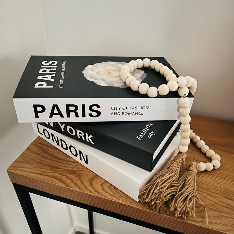 Juego de 3 libros decorativos de imitación en tapa dura, material de papel, estilo plegable, fácil de armar, ideal para decoración moderna en sala y dormitorio, uso en interiores y exteriores, no requiere electricidad, accesorios para fotografía