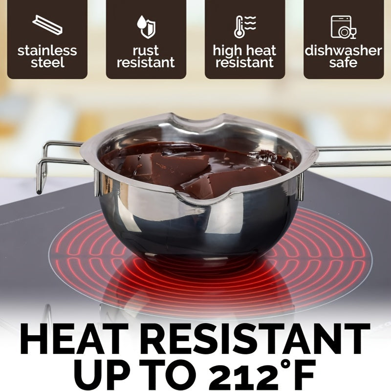 1 Olla De Acero Inoxidable Para Derretir Chocolate, Tazón Para Derretir Mantequilla Y Queso, Mango Resistente Al Calor De Doble Boquilla, Olla Doble De Acero Inoxidable Para Derretir Chocolate, Dulces Y Velas, Calentada Con Agua Y Horneada Con Olla De Ce