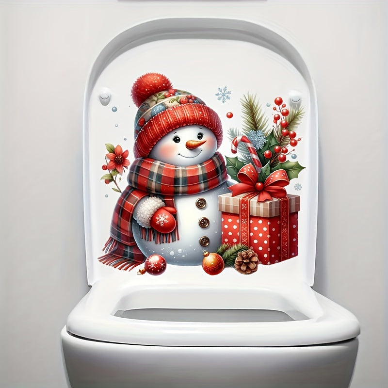 1 calcomanía de muñeco de nieve navideño para baño - Fácil de aplicar y quitar, decoración navideña con sombrero rojo, bufanda a cuadros y regalos de temporada, adhesivo para azulejos para crear ambiente festivo en el hogar