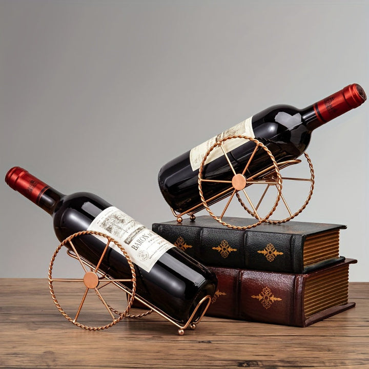 Soporte para botellas de vino de mesa de metal - Estantes decorativos de estilo vintage para accesorios de cocina y bar en el hogar con función de almacenamiento de una sola botella