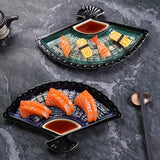 Plato de sushi de cerámica estilo japonés con plato para salsa - Negro y azul, dividido para sushi, dumplings y más - Perfecto para exhibir delicatessen japonesas en casa o en restaurantes, plato de sushi para restaurantes.