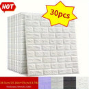 30 piezas de baldosas de espuma 3D tipo ladrillo DIY, autoadhesivas y fáciles de cortar, superficie texturizada para cocina, sala, baño o pasillo - 35 cm x 38 cm, blanco con detalles en gris y morado, diseño grueso y duradero
