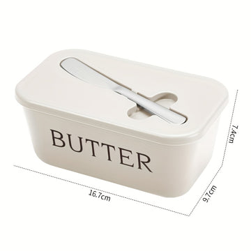Recipiente para mantequilla de grado alimenticio PP premium DEHOV'S con cuchillo - Grande, duradero y fácil de limpiar, mantenedor de frescura para mostrador - Ideal para uso en el hogar, diseño elegante, plástico resistente