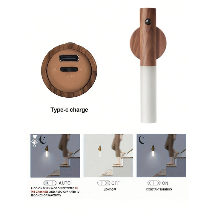 1pc/3pcs Luz Nocturna con Sensor de Movimiento, Lámpara Magnética para Pared, Luz LED Recargable por USB en Barra, Luz Inalámbrica para Escaleras y Armarios de Madera Interior para Pasillo