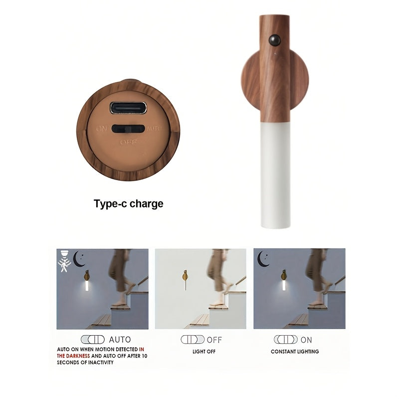 1pc/3pcs Luz Nocturna con Sensor de Movimiento, Lámpara Magnética para Pared, Luz LED Recargable por USB en Barra, Luz Inalámbrica para Escaleras y Armarios de Madera Interior para Pasillo