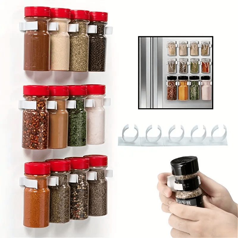 1/2/4pcs Soporte de tarro de especias de plástico sin taladro - Organizador de cocina montado en la pared con pestañas adhesivas, fáciles de ensamblar, ideal para cocinas de RV y camper, Organizador de RV | Accesorio de cocina moderno | Estante de plásti