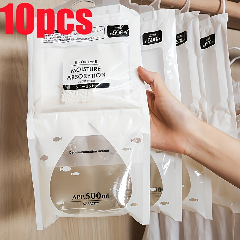 Paquete de 10 bolsas deshumidificadoras de cloruro de calcio, cada bolsa contiene 16.91 onzas, no requiere electricidad para absorber humedad, ideal para clósets, sótanos y almacenamiento - sin necesidad de energía