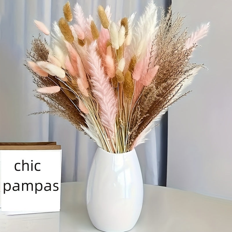 92 piezas de pasto pampas bohemio con colitas de conejo rosadas y mezcla de cañas - Flores artificiales para bodas, decoración del hogar y jardín, adornos colgantes de ratán, perfectas para primavera, Pascua, cosecha de otoño y bodas boho, decoración est
