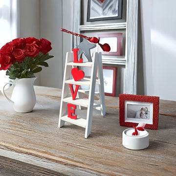 Un modelo de escalera de madera con amor, carta de amor, pieza decorativa DIY, caja de manzana hecha a mano, adecuada para exhibición en escritorio, escritorio de oficina y decoración de estudio.