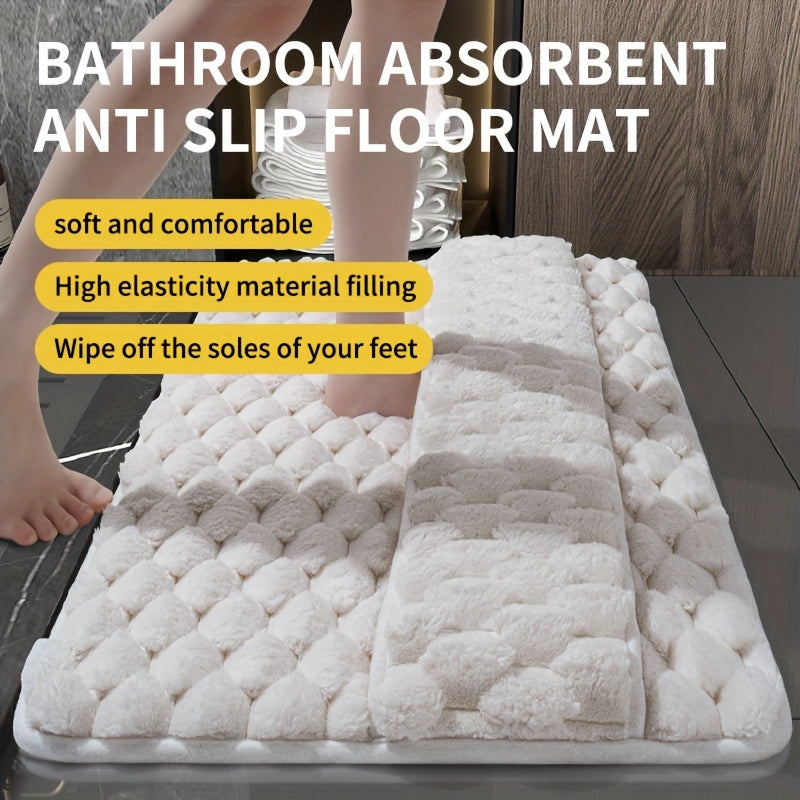 Alfombra de Baño de Espuma Viscoelástica Suave con Base Antideslizante, Superficie Texturizada y Atrapa Agua para el Hogar - Blanca, Forma Rectangular, Material de Alta Elasticidad, Suelos Fáciles de Limpiar, Alfombra de Baño