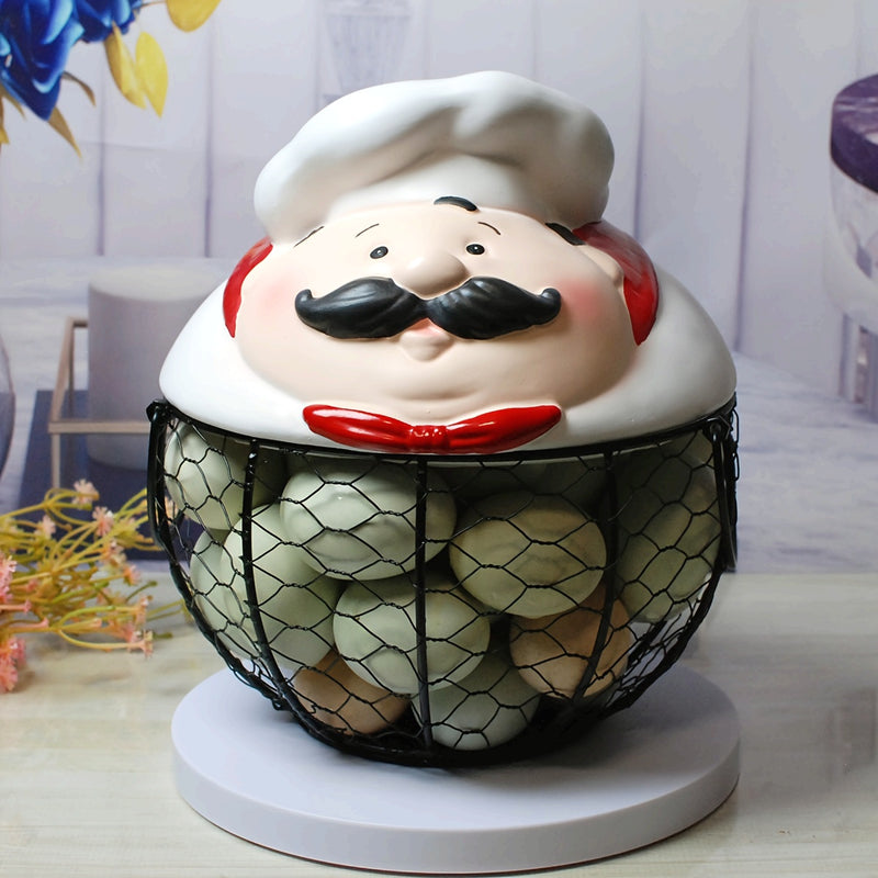 Cesta de Almacenamiento Metálica con Temática de Chef - Organizador Decorativo de Cocina para Frutas, Verduras y Más
