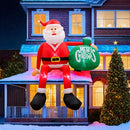 Papá Noel inflable en el techo con bolsa verde decoración de jardín, tema de vacaciones de Navidad, material de poliuretano, con luces LED, para montaje en techo, alimentado por enchufe de 120V EE. UU.