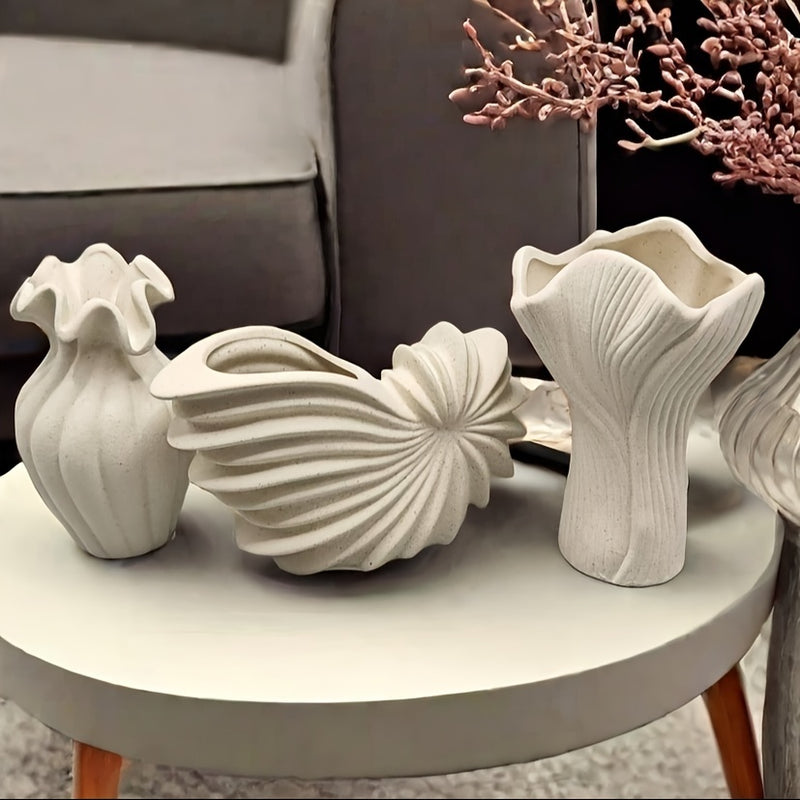 3 piezas Conjunto de jarrones decorativos de cerámica de estilo bohemio - Solo lavado a mano, tema floral, forma ovalada, ideal para Navidad, Halloween, Janucá, Acción de Gracias, Día de San Patricio decoración